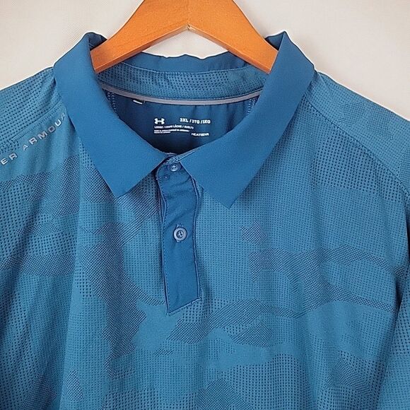 Under Armour Polo Shirt Mens 3XL Blue Camo Jacquard Vented Performance Golf - Picture 2 of 10
